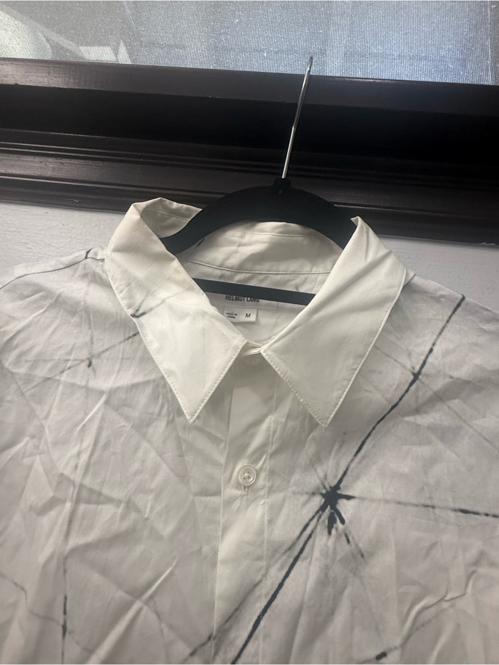 HELMUT LANG MENS LONG SLEEVE LAPEL DRESS SHIRT, SIZE MEDIUM, WHITE/BLACK - Picture 5 of 12